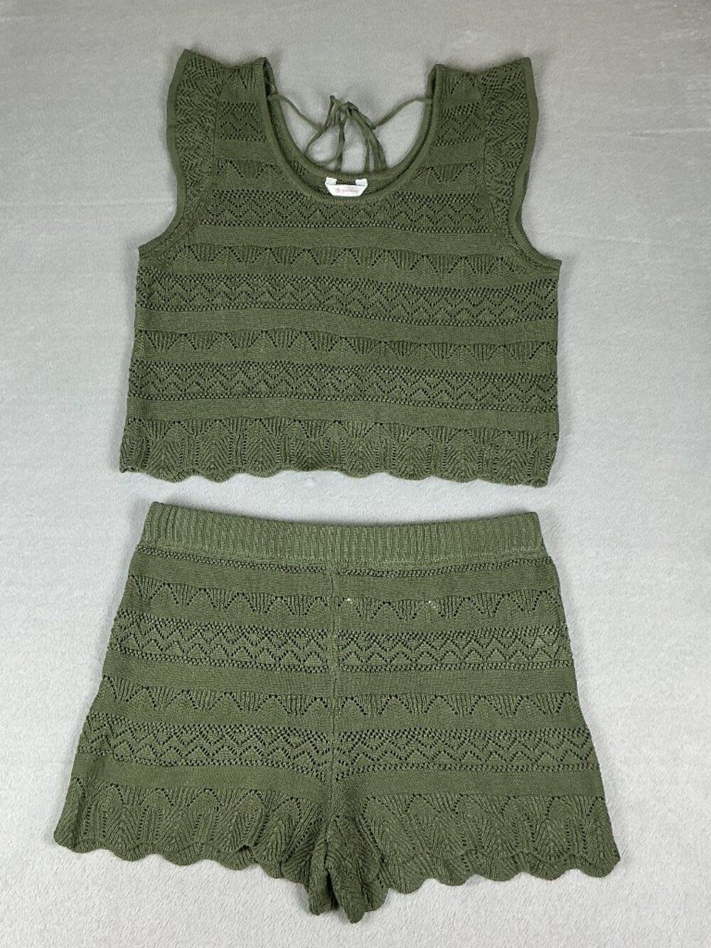 No Boundaries Crochet 2 Pc Top and Shorts Color Green.